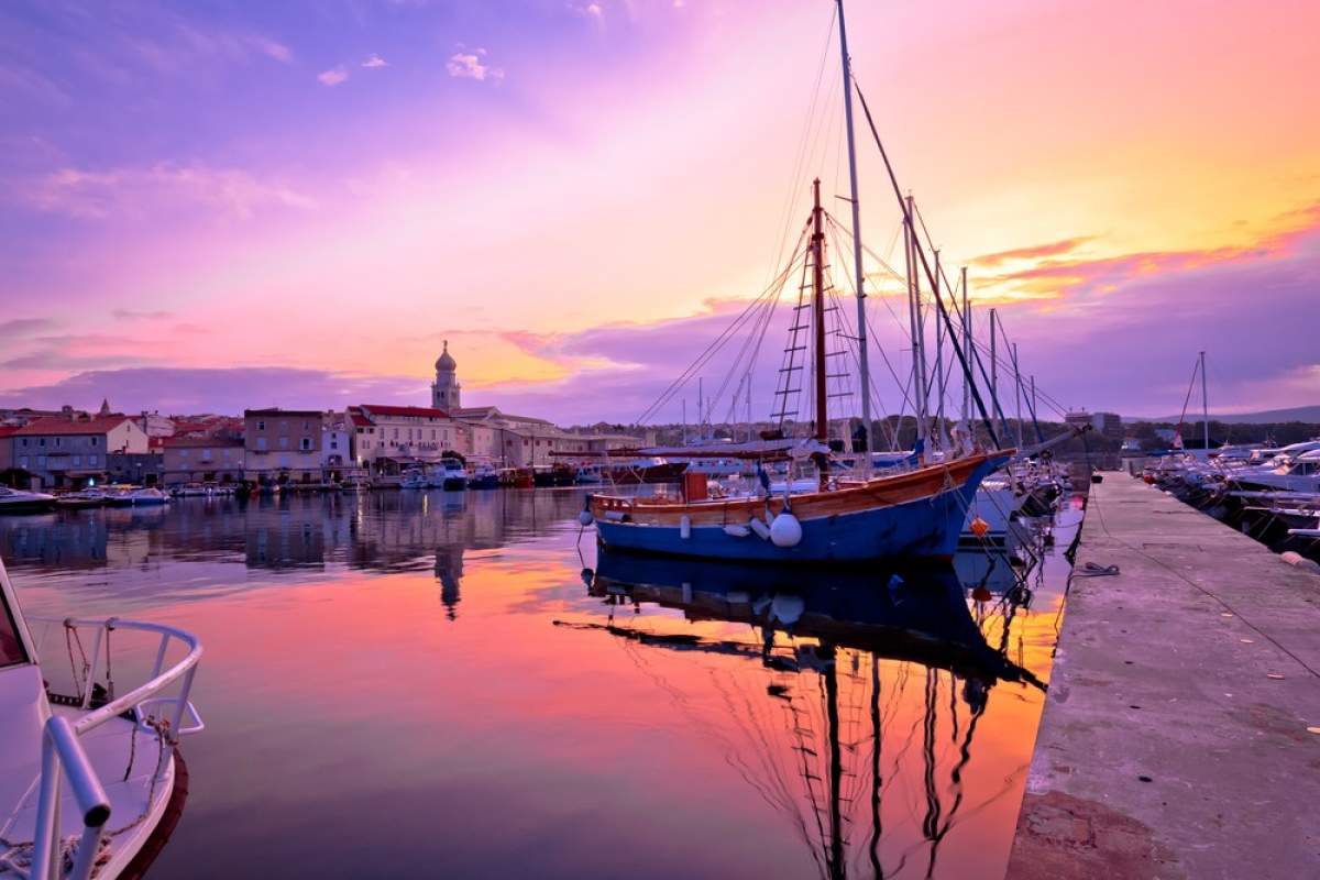 Sunset in the port of town Krk